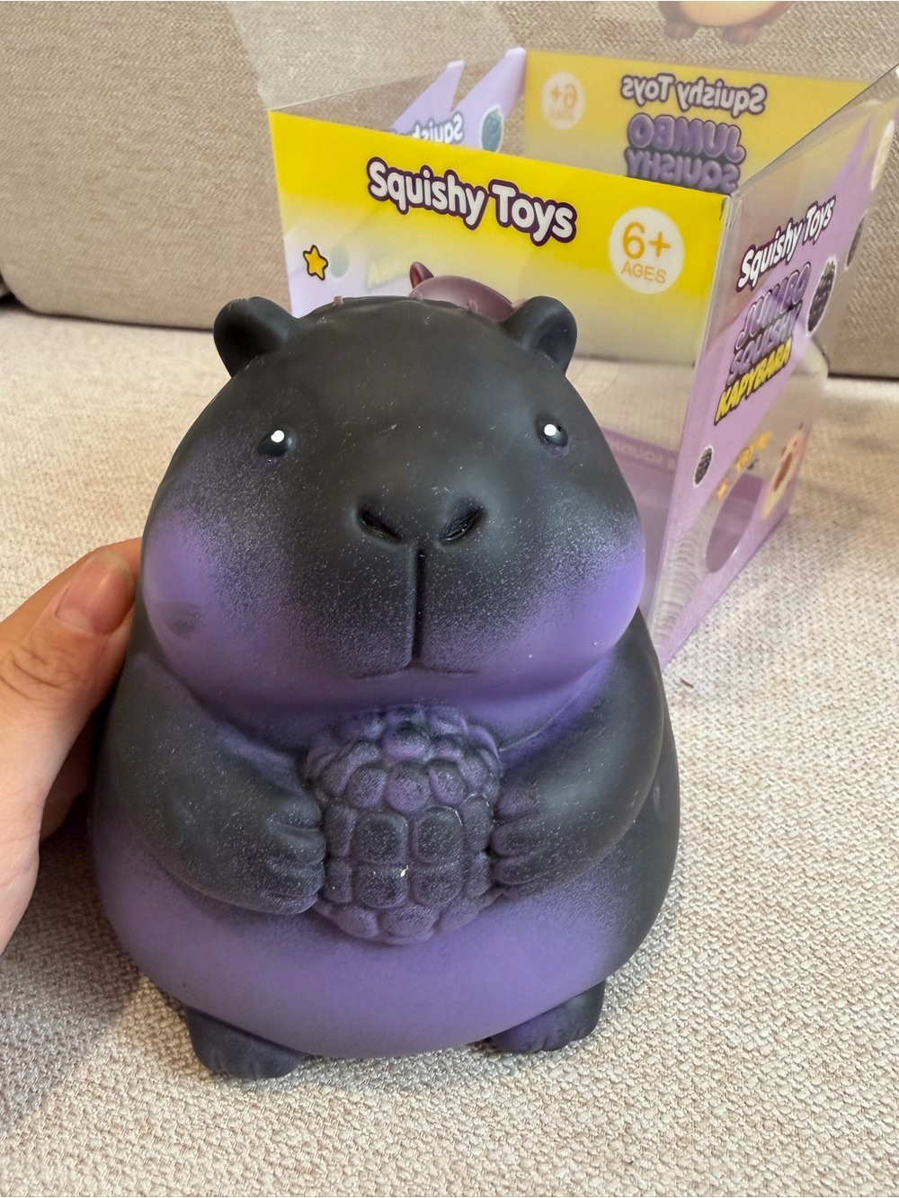 Plush-Style Purple & Black Hippo Squeeze Toy for Kids